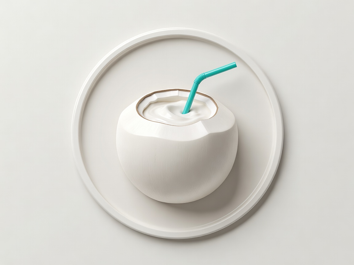 3D render of a coconut drink in a round badge