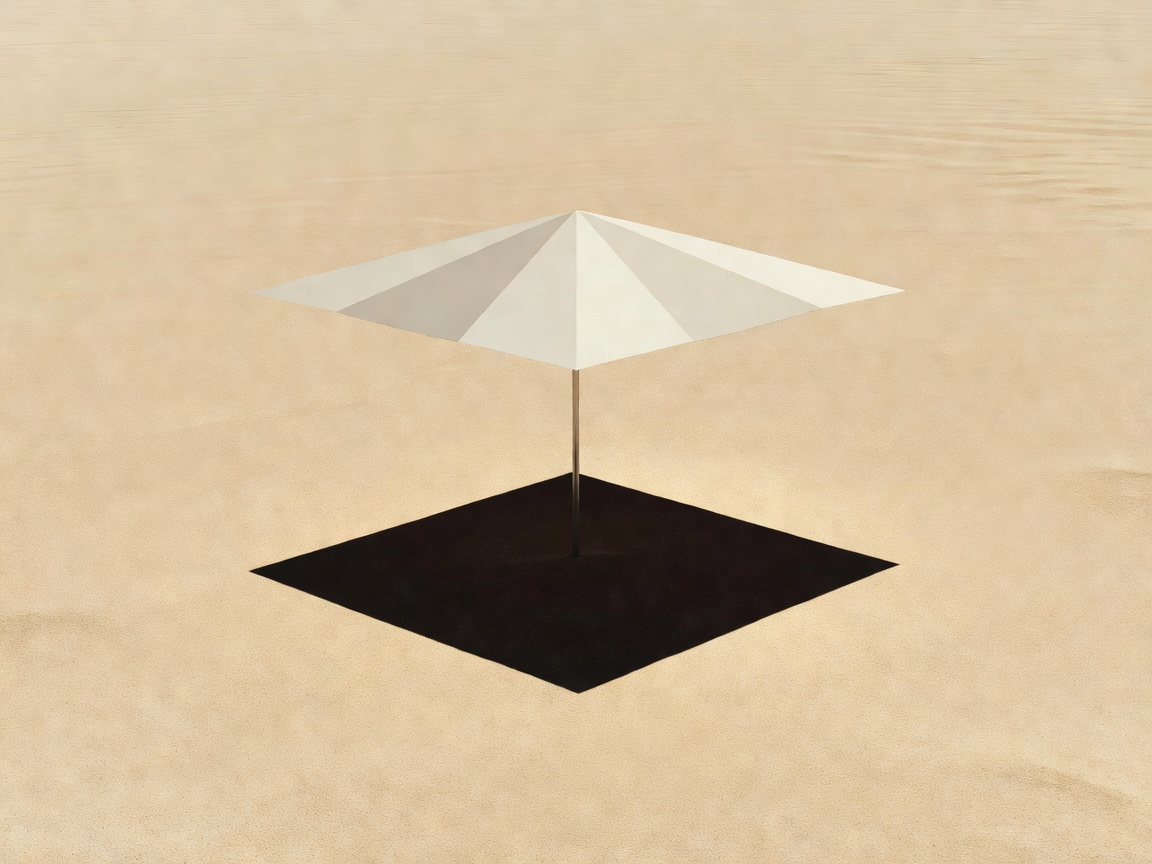 Abstract 3D render of a beach parasol casting a sharp square shadow