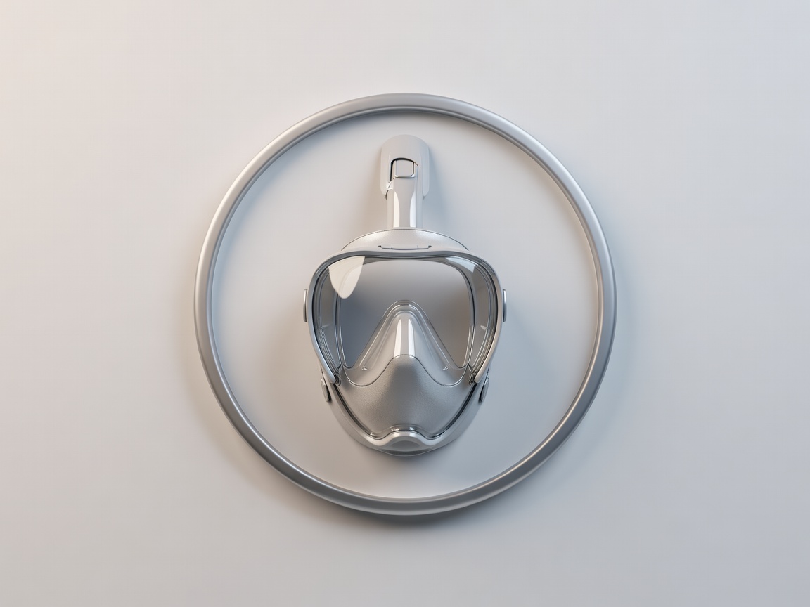 3D render of a snorkel mask in a round badge